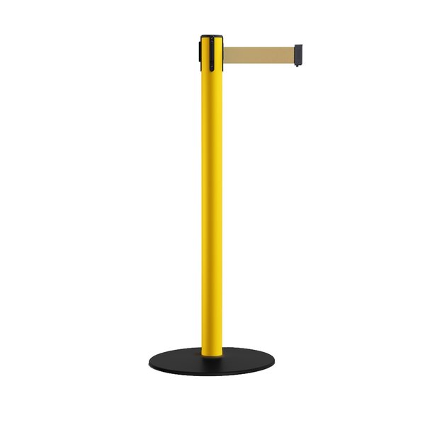 Montour Line Stanchion Belt Barrier Yellow Post Low Base 13ft. Light Brown Belt MSX630-YW-LBN-130